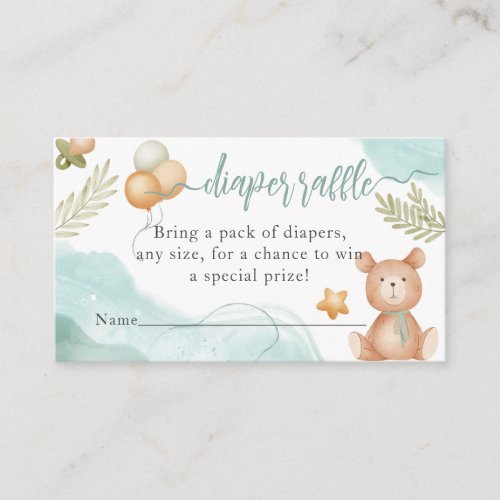 Teddy Bear Brawn Baby Shower Diaper Raffle Enclosure Card