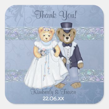 Teddy Bear Bride And Groom Wedding -  Thank You Square Sticker by SpiceTree_Weddings at Zazzle