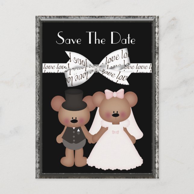 Teddy Bear Bride & Groom Wedding Announcement Postcard (Front)