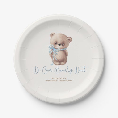 Teddy Bear Brown and Blue Baby Shower Paper Plates