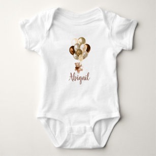 Teddy Bear Brown and Gold Balloons  Baby Bodysuit