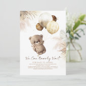Teddy Bear Brown and Gold Balloons Baby Shower Invitation (Standing Front)