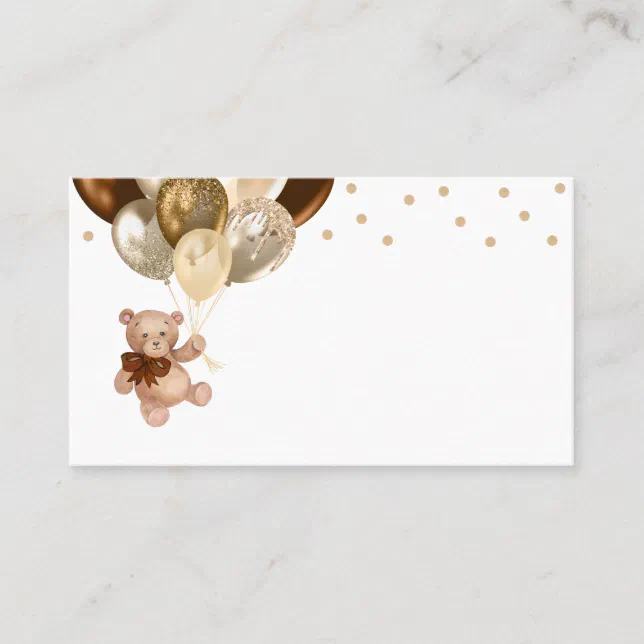 Teddy Bear Brown and Gold Balloons Baby Shower Place Card | Zazzle