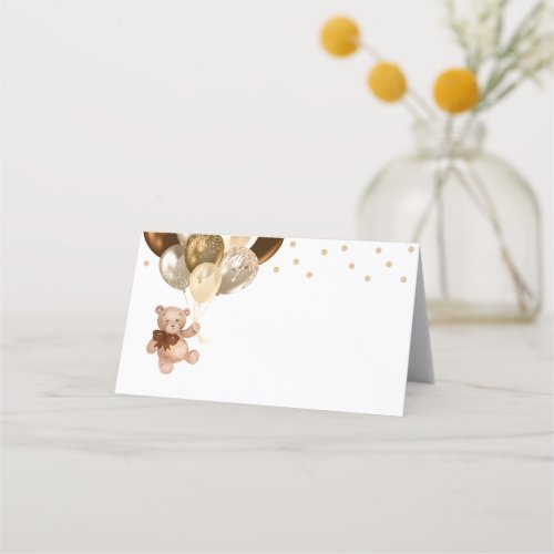 Teddy Bear Brown and Gold Balloons Baby Shower Place Card