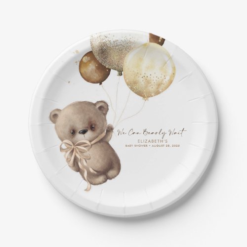 Teddy Bear Brown and Gold Boho Baby Shower Paper Plates