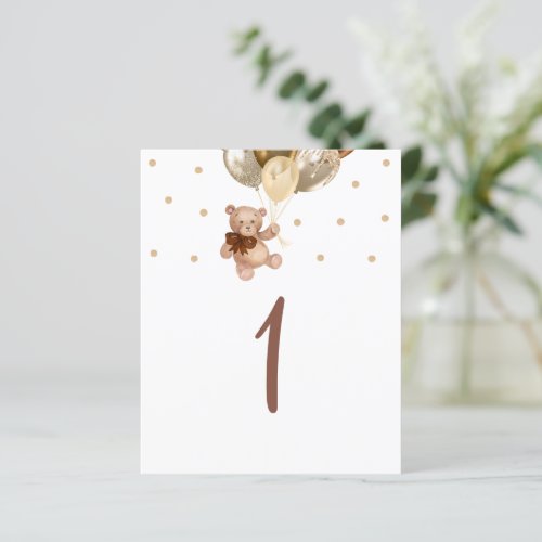 Teddy Bear Brown and Gold Table Number Sign