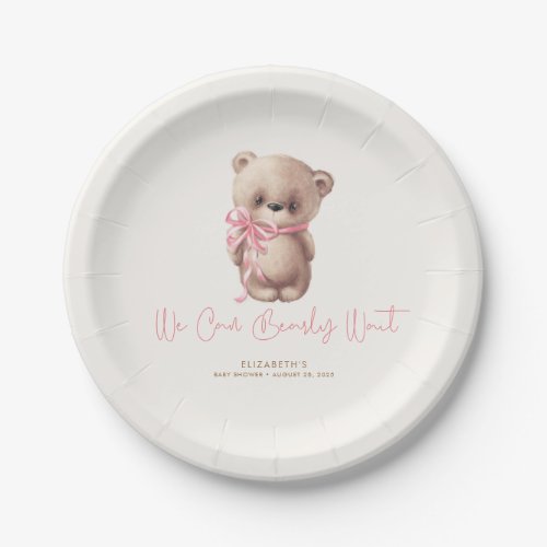 Teddy Bear Brown and Pink Baby Shower Paper Plates