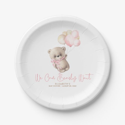 Teddy Bear Brown and Pink Baby Shower Paper Plates