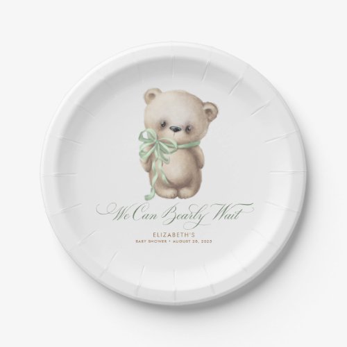 Teddy Bear Brown and Sage Baby Shower Paper Plates