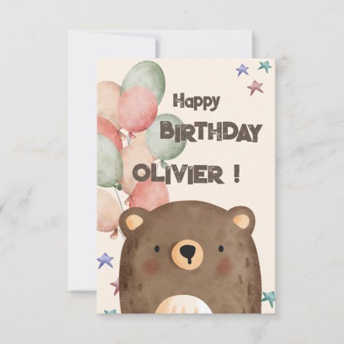 Teddy bear brown any age happy birthday greeting card