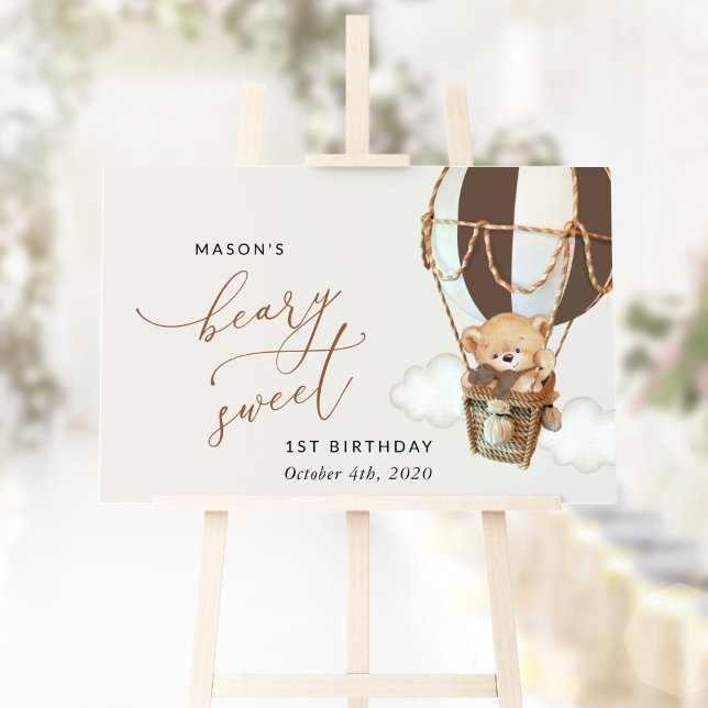 Teddy Bear, Brown Balloon, First Birthday Welcome Sign (Creator Uploaded)