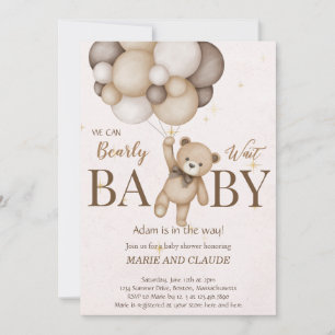 teddy bear brown balloons baby shower invitation