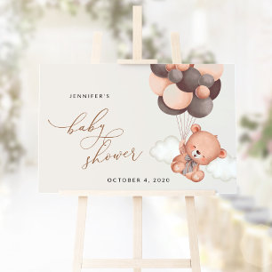 Teddy Bear, Brown Balloons, Baby Shower Welcome Sign