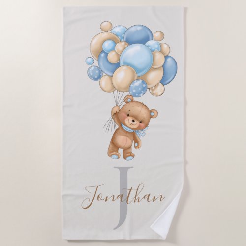 Teddy Bear Brown Balloons beach towel for kids