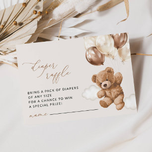 Teddy Bear, Brown Balloons, Diaper Raffle Enclosure Card