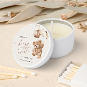 Teddy Bear, Brown Balloons, First Birthday Mini Candle Favors