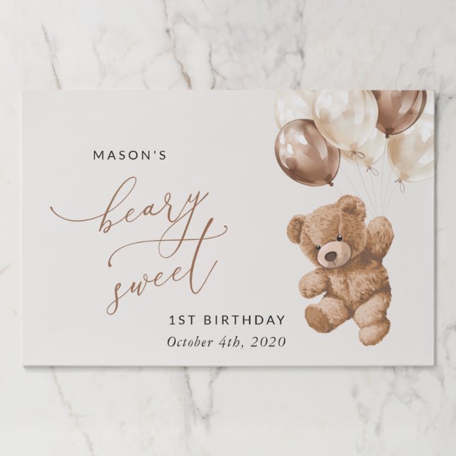 Teddy Bear, Brown Balloons, First Birthday Paper Pad (Front)