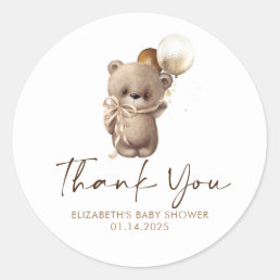 Teddy Bear Brown Gold Baby Shower Thank You Classic Round Sticker
