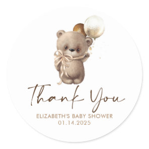 Teddy Bear Brown Gold Baby Shower Thank You Classic Round Sticker
