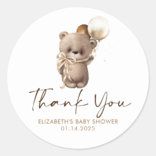 Teddy Bear Brown Gold Baby Shower Thank You Classic Round Sticker