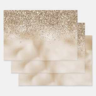 Teddy Bear Brown Gold Glam Glitter Christmas Wrapping Paper Sheets
