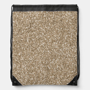 Teddy Bear Brown Gold Glitter Drawstring Bag