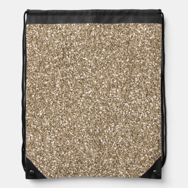 Teddy Bear Brown Gold Glitter         Drawstring Bag (Front)