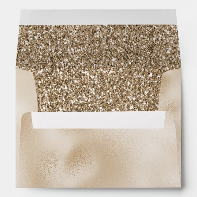 Teddy Bear Brown Gold Glitter Wedding       Envelope (Back (Bottom))