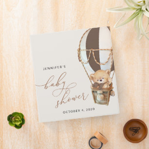 Teddy Bear, Brown Hot Air Balloon, Baby Shower 3 Ring Binder