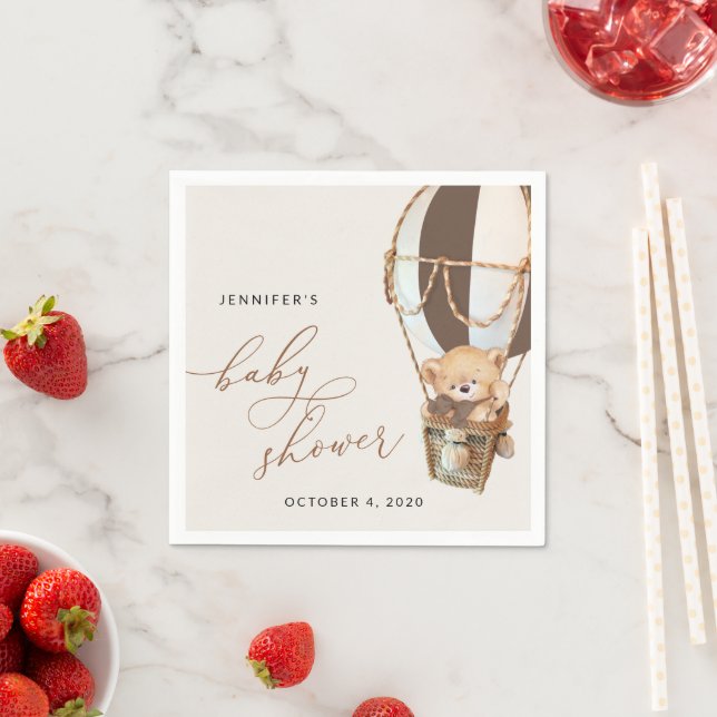 Teddy Bear, Brown Hot Air Balloon, Baby Shower Napkins (Insitu)