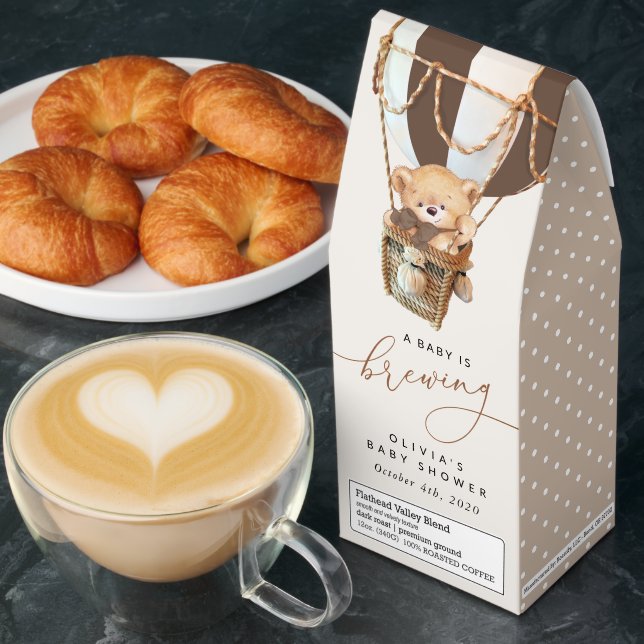 Teddy Bear, Brown Hot Air Balloon, Baby Shower Roasted Coffee (Breakfast)
