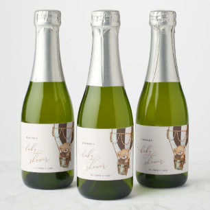 Teddy Bear, Brown Hot Air Balloon, Baby Shower Sparkling Wine Label