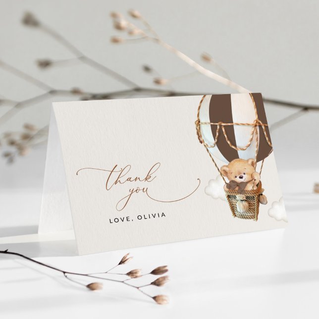 Teddy Bear, Brown Hot Air Balloon, Baby Shower Thank You Card (Creator Uploaded)