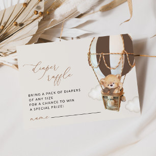 Teddy Bear, Brown Hot Air Balloon, Diaper Raffle Enclosure Card