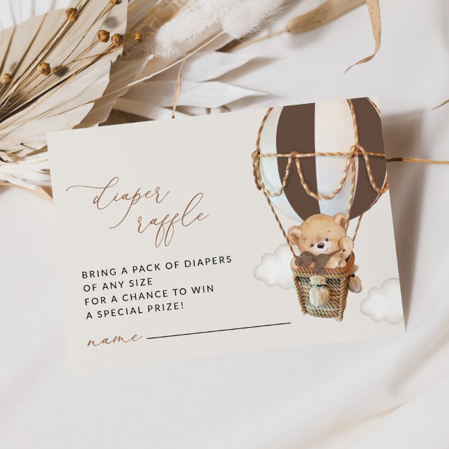 Teddy Bear, Brown Hot Air Balloon, Diaper Raffle Enclosure Card (Creator Uploaded)