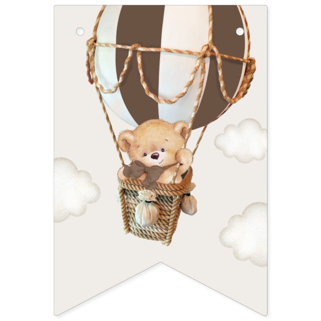 Teddy Bear, Brown Hot Air Balloon, First Birthday Bunting Flags (First Flag)