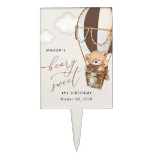 Teddy Bear, Brown Hot Air Balloon, First Birthday Cake Topper