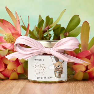 Teddy Bear, Brown Hot Air Balloon, First Birthday Honey Jar Favors