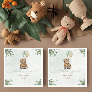 Teddy Bear Brown Sage Green Balloons Baby Napkins