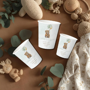 Teddy Bear Brown Sage Green Balloons Baby Paper Cups