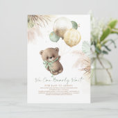 Teddy Bear Brown Sage Green Balloons Baby Shower Invitation (Standing Front)