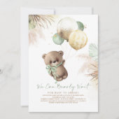 Teddy Bear Brown Sage Green Balloons Baby Shower Invitation (Front)