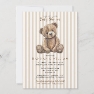 Teddy Bear Brown Stripes Baby Shower Invitation