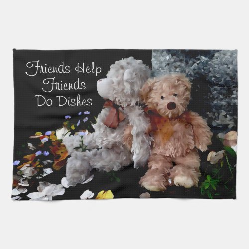 Teddy Bear Buddies_ Friends help friends do dishes Kitchen Towel