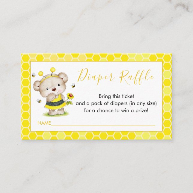Teddy Bear Bumblebee Diaper Raffle Card (Front)