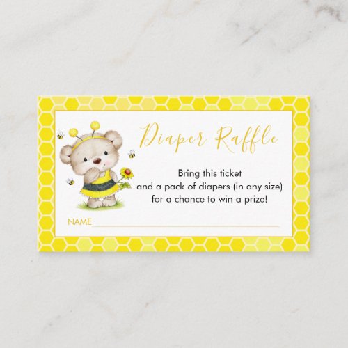 Teddy Bear Bumblebee Diaper Raffle Card