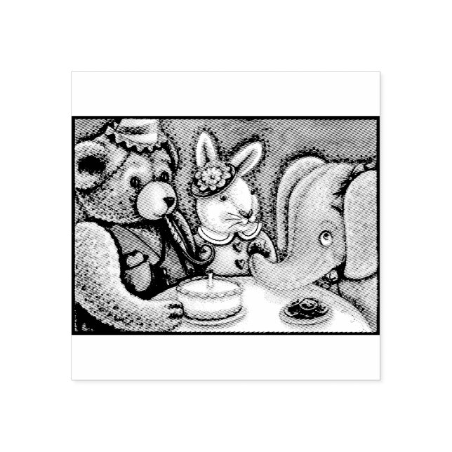 TEDDY BEAR, BUNNY & ELEPHANT PARTY RUBBER STAMP (Imprint)