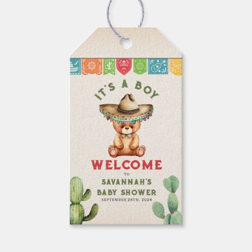 Teddy Bear Cactus Boy Baby Shower Fiesta Gift Tags