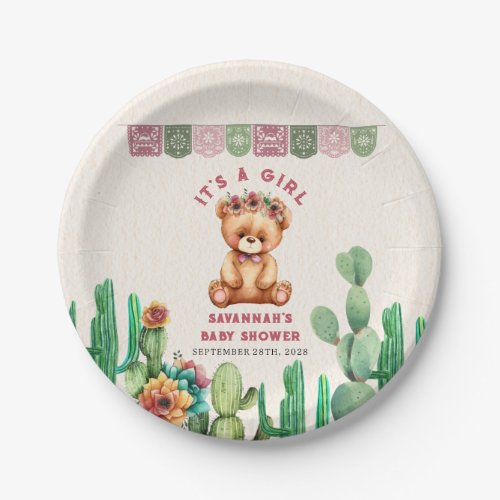 Teddy Bear Cactus Girl Baby Shower Fiesta  Paper Plates