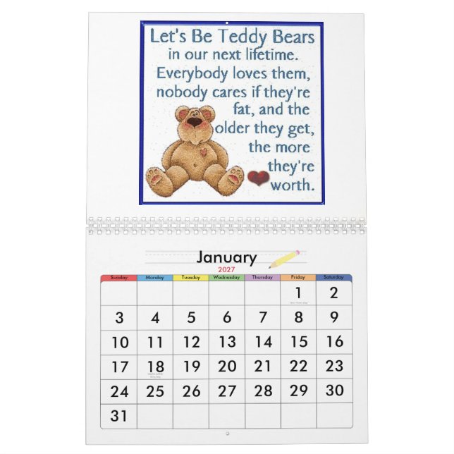 Teddy Bear Calendar (Jan 2027)